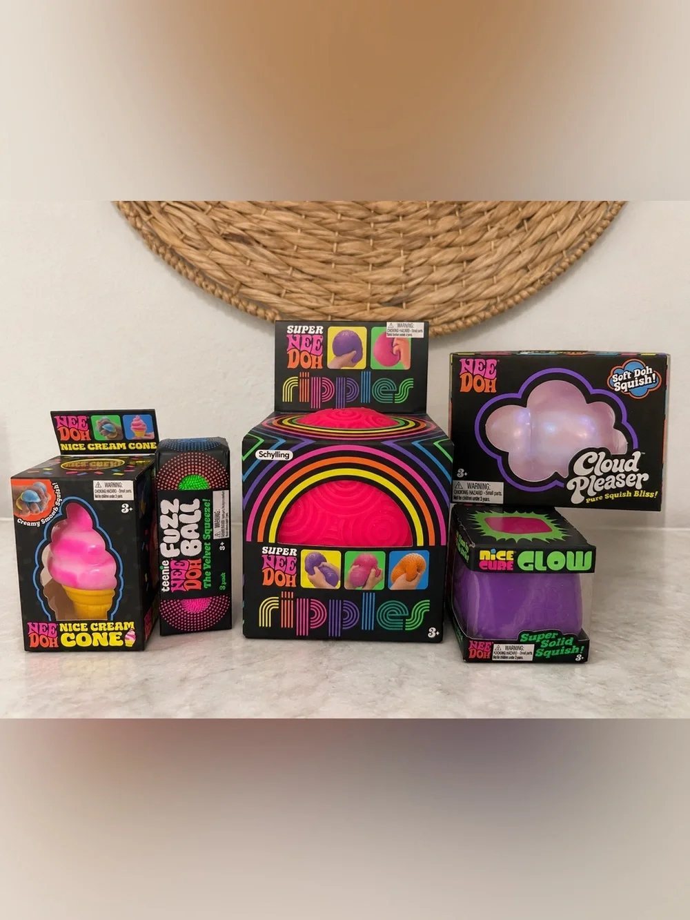 Needoh Cloud Pleaser, Nice Cream Cone Super ripple glow cube fuzz balls bundle